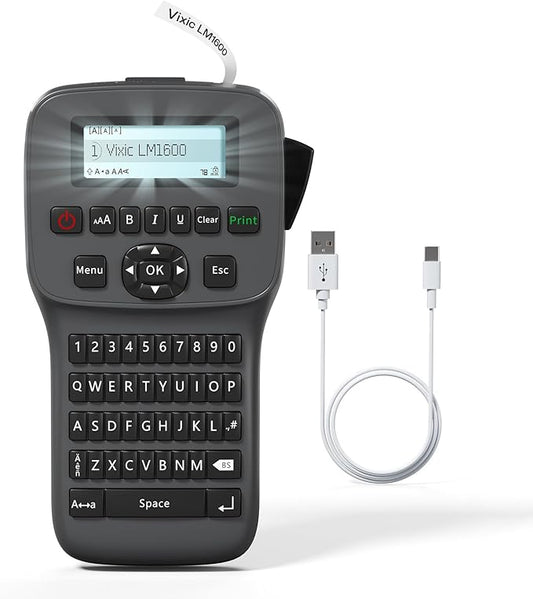 Vixic Label Maker Machine with-Tape, Rechargeable Label Makers Portable with Keyboard, LM1600 Heat Shrink Label Maker Waterproof-Labels, Cable Wire LabelMaker Labeler for Industrial Office Network
