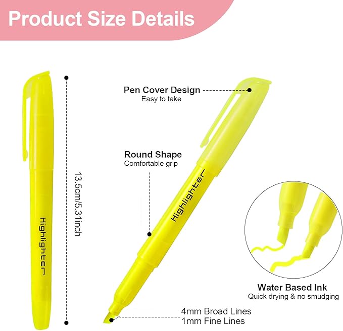 180 Pcs Highlighters Assorted Colors, Chisel Tip Multicolor Highlighter Marker Set, Quick-Drying Pen Highlighter for Classroom School Home Office (180Pcs, 6 Colors)