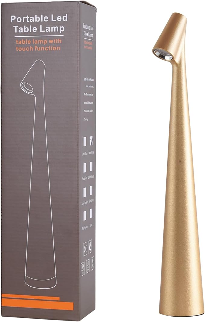 Cordless Small Table Lamps,3 Levels Brightness Portable Desk Lamp,Rechargeable Battery Lights for Outdoor, Restaurant, Bedside, Baby Night Light,Gifts(Gold)