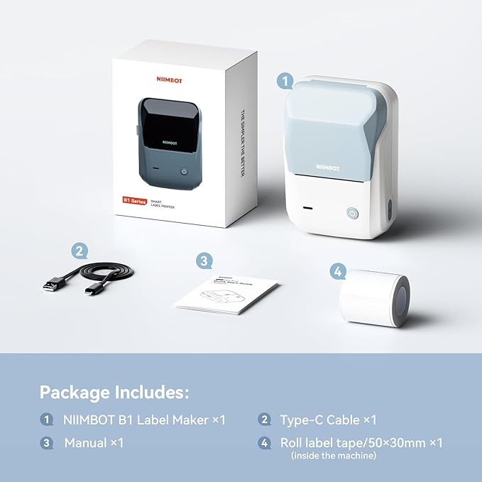 NIIMBOT B1 Label Maker with Tapes,2 Inch Portable Thermal Label Printer for Home Office School Small Business, Address, Clothing, Crafts, Retail,Support Smartphones & PC,Sky Blue