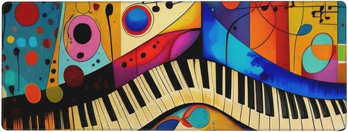 Gaming Mouse Pad, Large Non-Slip Rubber Base Mousepad, Keyboard Mouse Mat, Desk Pad with Stitched Edges, 31.5x11.8inch, Abstract Paino