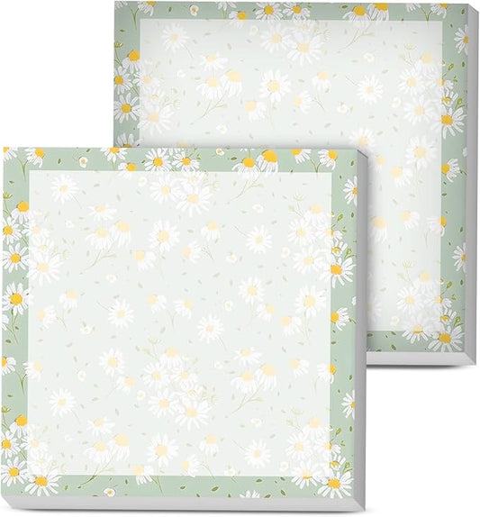 Sticky Notes, 2 Pads, 3x3 inches, Cute Colorful Fun Self-Stick Note Pads, Easy Post, Strong Adhesive Notepad Green Daisy Field