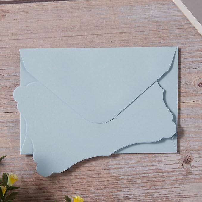 100 Pack Mini Envelopes with Note Cards in 5 Colors for Wedding, Birthday, Baby Showers, 4 x 2.7 Inches (Blue)