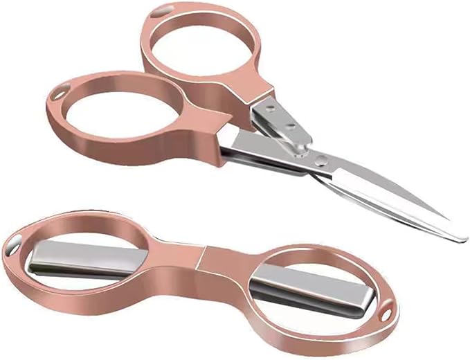 Mini Folding Scissors, Safe Portable Travel Mini Scissors, Stainless Steel Retractable Small Scissors for Home Office, Safe Portable Travel Scissors, 2 Piece Set (rose gold)