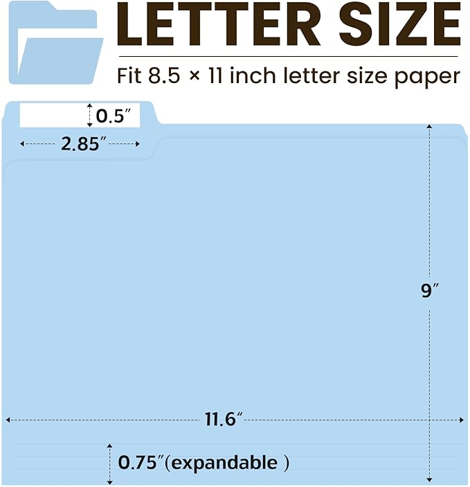Colored File Folders Letter Size, 60 Pack 6 Colors Manilla Folders 1/3 Cut Tabs, Assorted Pastel Color Office School Buiness Folders for Filing Organization, Paper File Folder Bulk Set