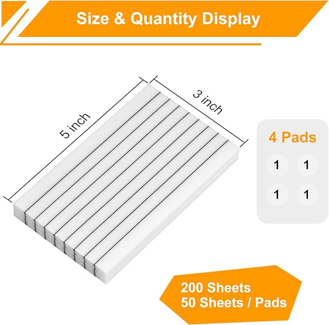Large Lined Transparent Sticky Notes, 4 Pads 3x5 inch Clear See Through Translucent Self-Adhesive Post Memo Reminder Tabs with Line for Office Woman College School Students Classroom Supplies White