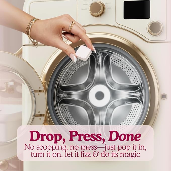 Washing Machine Cleaning Tablets – Non-Toxic, Eco-Friendly, Biodegradable Washer Cleaner Tablets for HE, Front Load & Top Load Machines – Odor Remover and Descaler Tabs (6-Month Supply)