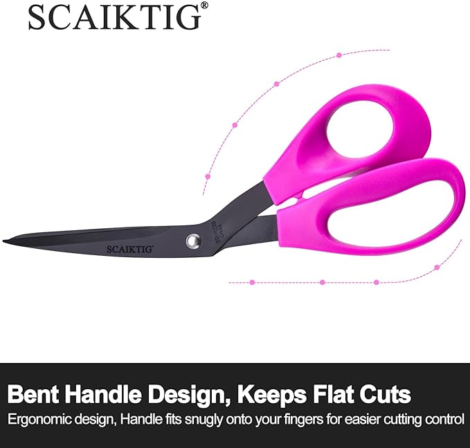 8.5‘’ Bent Fabric Scissors All Purpose Sharp Heavy Duty, Bent Shears for Sewing Crafting Cutting Clothes, Felt, Leather, Paper Supplies, Purple Handle and Titanium Coating Blades, 2-Pack