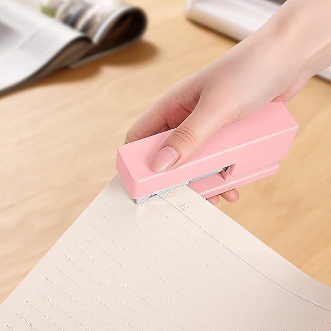 1 Desktop Stapler & 1 Tape Dispenser - 25 Sheet Capacity with 830 Staples and Staple Remover, Non-Slip for Office,School, Home & Classroom, Pink(Tape not Included)