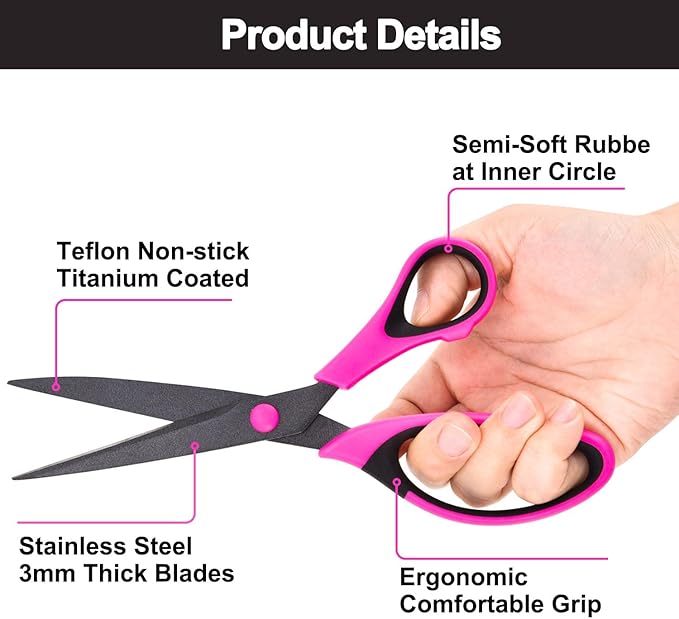 Craft Scissors Set, Sharp Scissors All Purpose Heavy Duty, Teflon Non-stick Titanium Coated, Ergonomic Grip, Ideal for Sewing Fabric DIY&Arts Scrapbook School Office Supplies, 9.3''/8.5''/5.6"