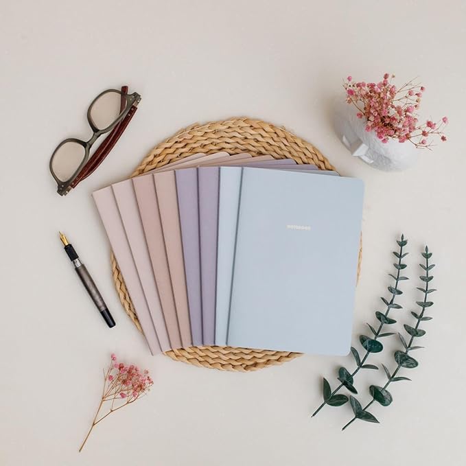 Notebook Journal (8 Pack), A5, 5.5 x 8 in, Cute Soft Paper Cover Notebook Set, Thin Writing Journal for Travel, Meditation, Wedding and Dream Journals, Lightweight Lined Paper Diary, 60