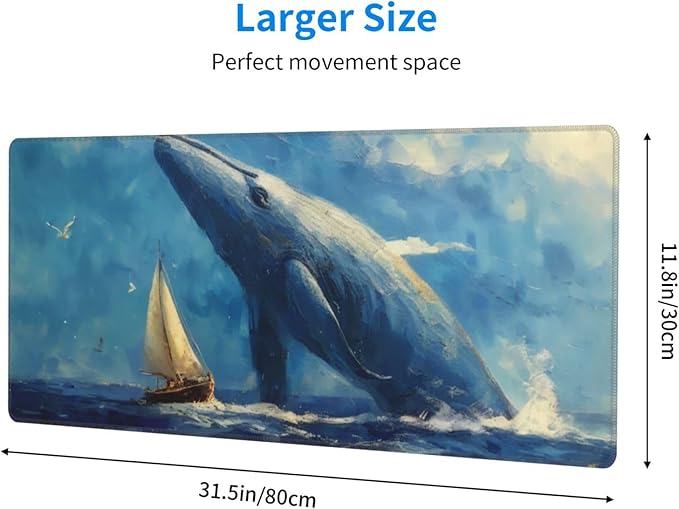 Gaming Mouse Pad, Large Non-Slip Rubber Base Mousepad, Keyboard Mouse Mat, Desk Pad with Stitched Edges, 31.5x11.8inch,Ocean Whale Sailing