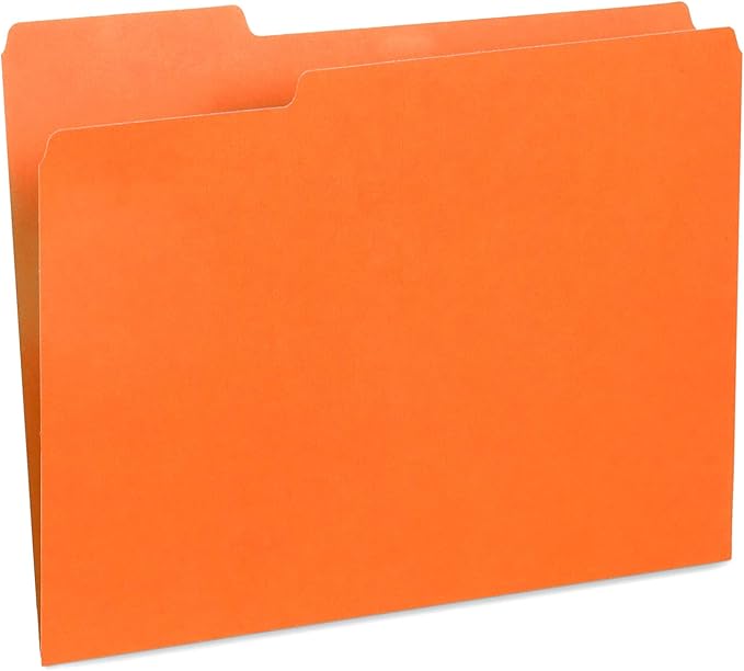 File Folder, 1/3 Cut Tab, Letter Size, Orange, Great for Organizing and Easy File Storage, 100 Per Box