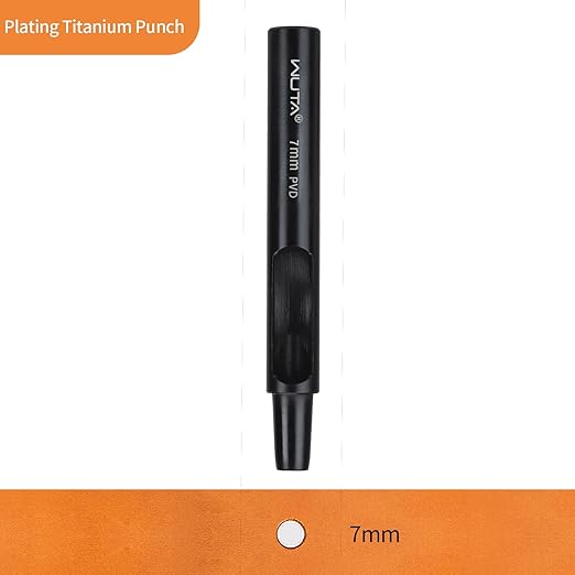 WUTA Leather Punches Round Hole Puncher Plating Titanium Hollow Punching Tool Working for Watch Band, Fabric, Plastic (1pc 7mm Hole Punch)