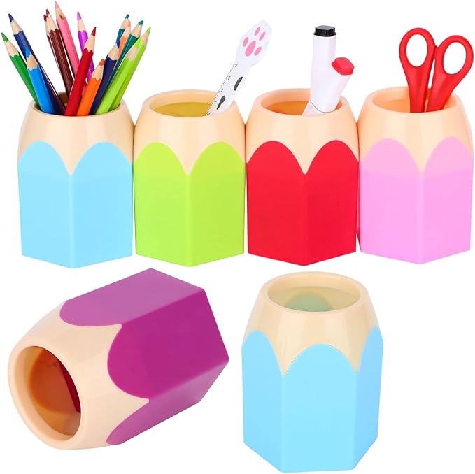 6pcs Pencil Shaped Pen Holders,Pencil Storage Organizer,Cute Desktop Pen Cup,Makeup Brush Container,Pencil Pot,Cartoon Stationery Rack,Creative Stationery Storage,for Office Home Decoration