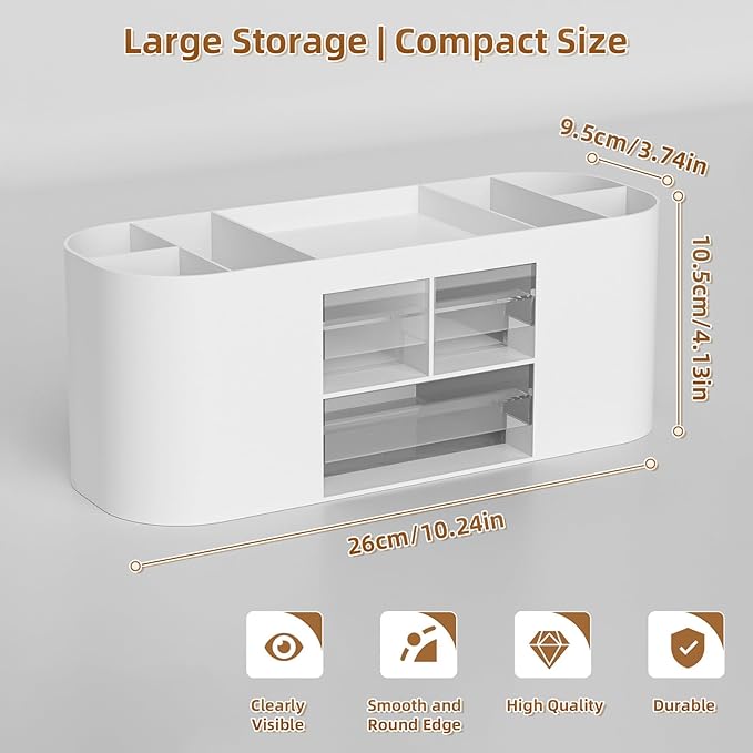 Marbrasse Desk Organizer Pen Holder for Desk with 3 Drawers, Multi-Functional Pencil Holder, Desk Organizers and Accessories with 7 Compartments for Home, School, Classroom(White)