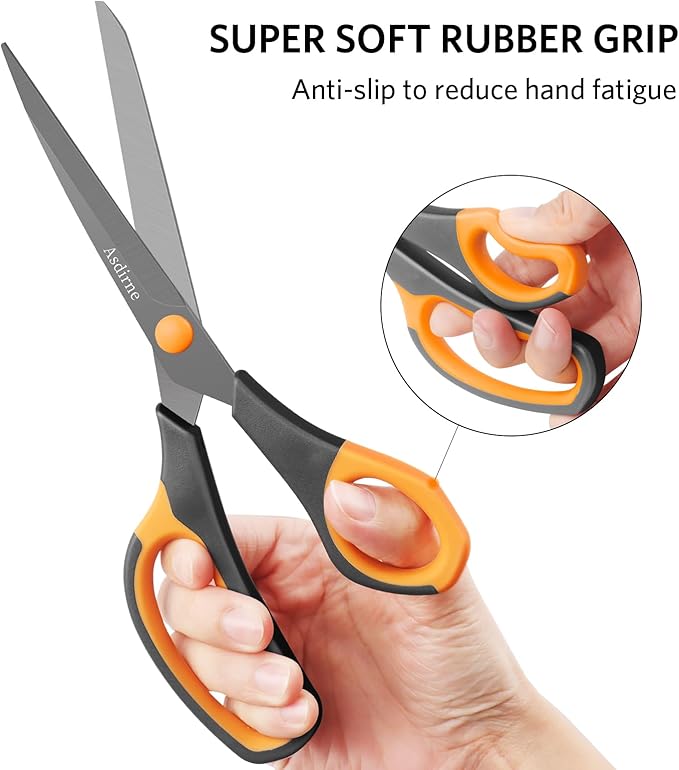 Titanium Scissors, Premium 8.6” All Purpose Scissors, Ultra Sharp Stainless Steel Blades, Comfortable Grip, Great for Craft, Office, School and Everyday Use, Black/orange, 21.8cm, Pack of 3