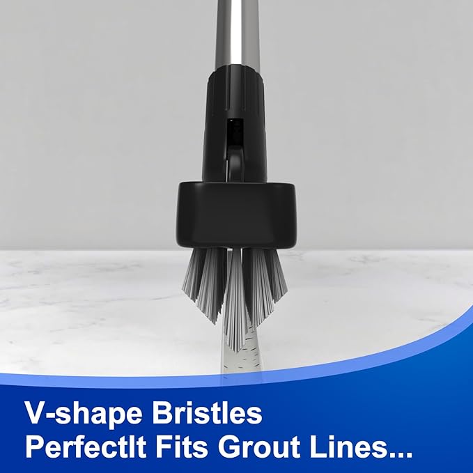 BITOPE Grout Brush Cleaner with Adjustable Long Handle, Swivel V-Shaped Stiff Bristles Scrubber, Tile Cleaning Crevice Line Corner Brush for Bathroom Shower Baseboards Hard to Reach Areas-56 inch