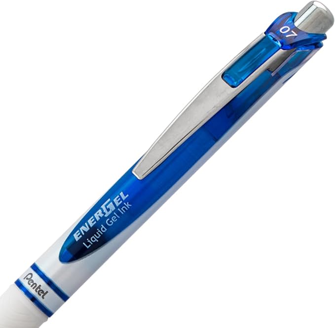 Pentel EnerGel PEARL Retractable Liquid Gel Pen, 0.7mm Medium Line, Needle Tip, Blue Ink, 12 Pack Window Box