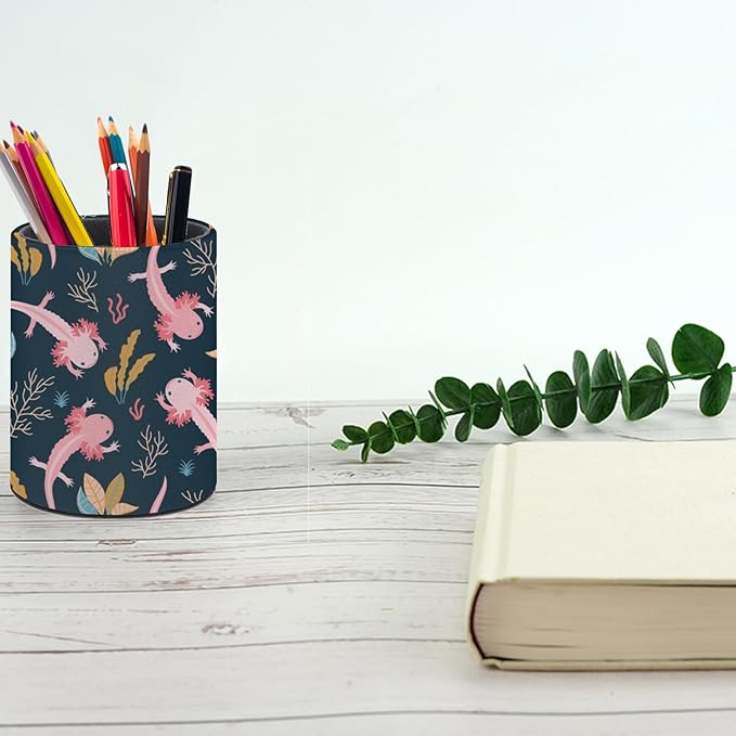 Cute Axolotl Pen Holder Pencil Organizer Cute Pencil Cup Desk Decor Makeup Brush Holder PU Multifunctional Office Suppliesfor Home Classroom School