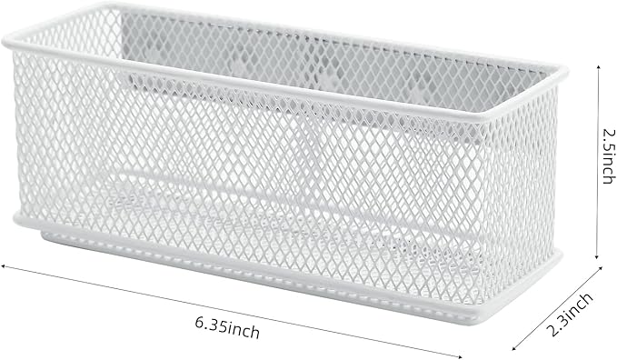 dedoot Magnetic Pencil Holder, White Mesh Pen Organizer Strong Magnetic Storage Basket Organizes Pens, Pencils, Markers for Whiteboard, Locker, Fridge, Cubicle Desk, Offices 6.3x2.3x2.6inch