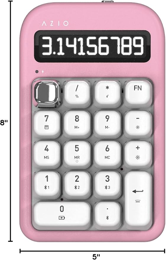AZIO IZO Wireless Mechanical Calculator & Number Pad (Pink/Silver) - Bluetooth 5.0 & USB, Gateron-Red Mechanical Switch, 9 Backlight Modes, Rechargeable, PC & Mac Compatible, Pink Blossom (IN408)