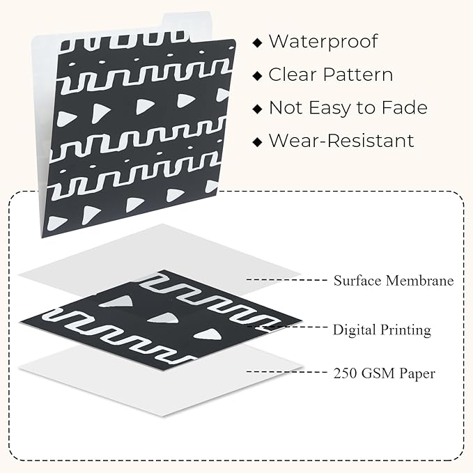 Y YOMA 12 Pack Decorative File Folders Letter Size File Folder with 1/3-Cut Tab Cute Pretty Colored Heavyweight Filing Folder File Organizers for Office School Home Desktop, Black & White