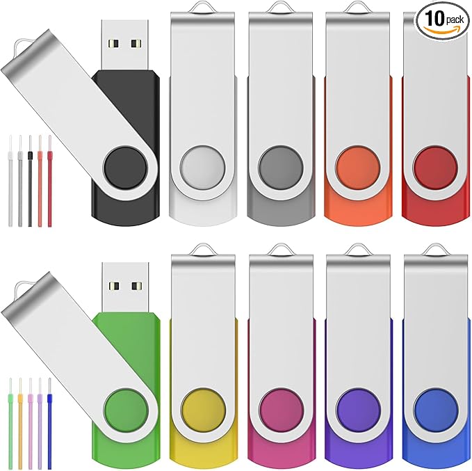 FEBNISCTE 32GB USB Flash Drive Bulk 10 Pack USB Drive 32 GB, Portable Zip Drive Swivel Memory Sticks Pendrive, Multicolor Jump Drive Data Storage with Multicolor Lanyards