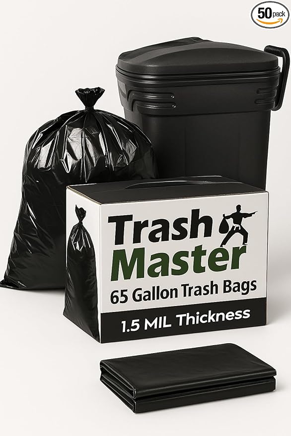 60 Gallon Trash Bags for Toter | (50 Bags w/Ties) 60 Gallon Trash Bags | X-Large Garbage Bags | Extra Large Leaf Bags | Commercial Trash Bags