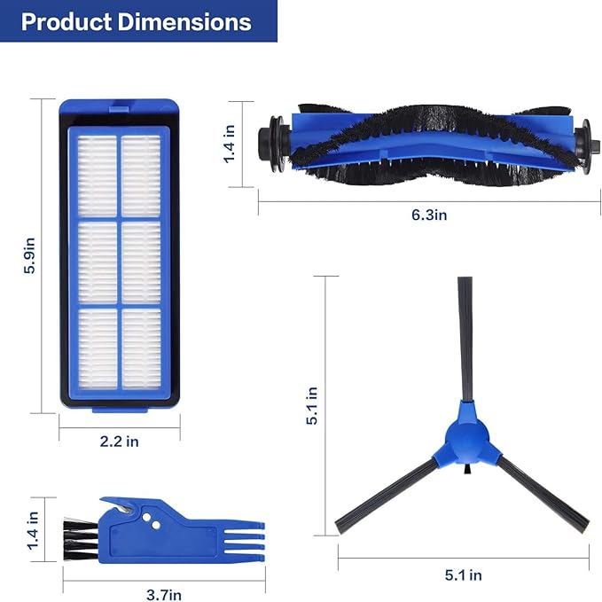 Replacement Part for Eufy RoboVac 11S Max, RoboVac 15C Max, RoboVac 30C Max RoboVac G30 Edge G10 Hybrid Robot Vacuum Cleaner Accessories Kit, Including 1 Main brush, 6 Side brushes, 6 Filters