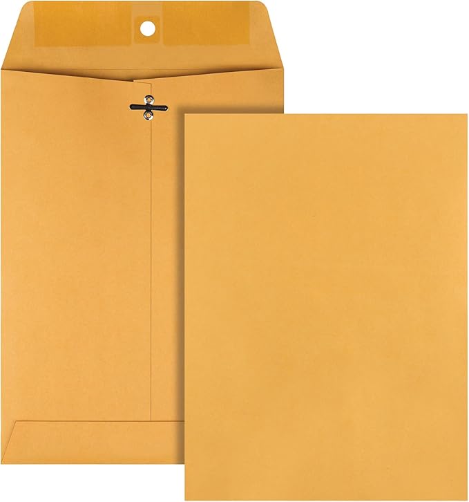 Quality Park 7 x 10 Clasp Envelopes, Clasp and Gummed Closures for Storing or Mailing, 28 lb Kraft Paper, 100 per Box (QUA37868)