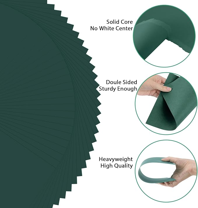 OcePor 100 Sheets Dark Green Cardstock Paper, Colored Printer Paper 8.5 x 11, Thick Construction for Cards Making, Scrapbook，Office Printing, Invitations, Certificates，DIY Crafting 92 lb/250gsm