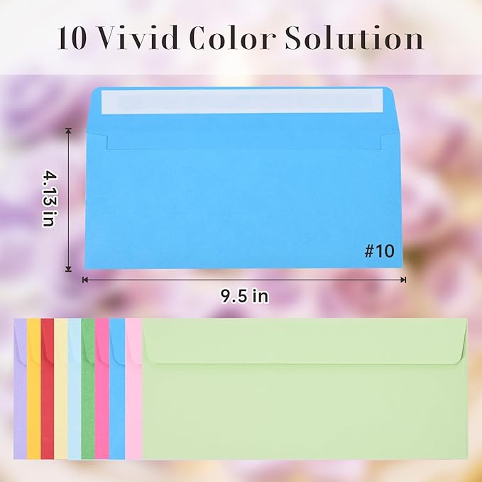 Keketer 200 Pack #10 Colored Business Envelopes Self Seal, 4.13 x 9.49 Inches Standard for Office, Business Checks, Invoices, Letter Mailing, Letters, Invitations