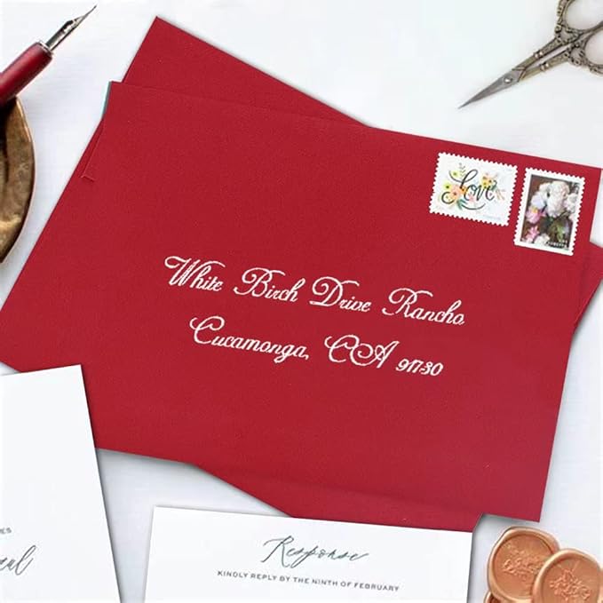 A7 Red Invitation 5x7 Envelopes 100 Pack- Self Seal, Square Flap,Perfect for 5x7 Cards, Weddings, Birthday, invitations, Graduation, Baby Shower, 5.25 x 7.25 Inches, 100 Pack, (Red)