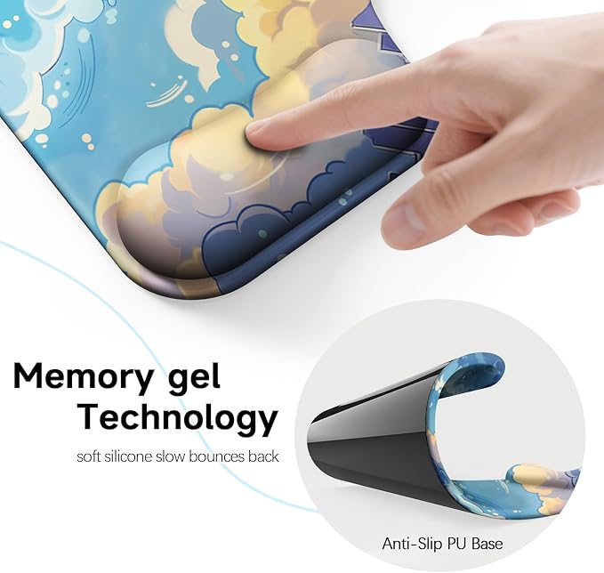 Ergonomic Mouse Pad with Gel Wrist Rest (1"& 1.2" Dual Height) - Mouse Pads Compact Mousepad Desk Mat Office, Gaming & Carpal Tunnel Relief | Non-Slip Rubber Base Blue Nebula