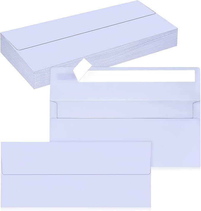 50 Pack #10 Business Envelopes, Self Seal Standard Lavender Envelopes for Secure Business & Legal Mailing, Office, Checks, Letter, Invoices, 4 1/8 x 9 1/2 Inches