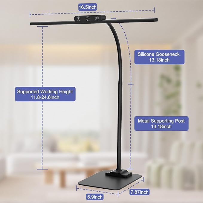 KableRika LED Desk Lamp with Base: Bright Desk Lights for Home Office - Eye Care Reading Table Lamps - Dimmable Desktop Lighting for Computer Monitor Study Drafting Black