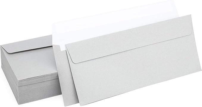 100 Pack Metallic Silver Envelopes #10 Business Envelopes 4-1/8 x 9-1/2 Self adhesive Mailing Envelopes for Office, Business Letterhead, Invoices, Personal Mailing, Letters, Unique Invitations