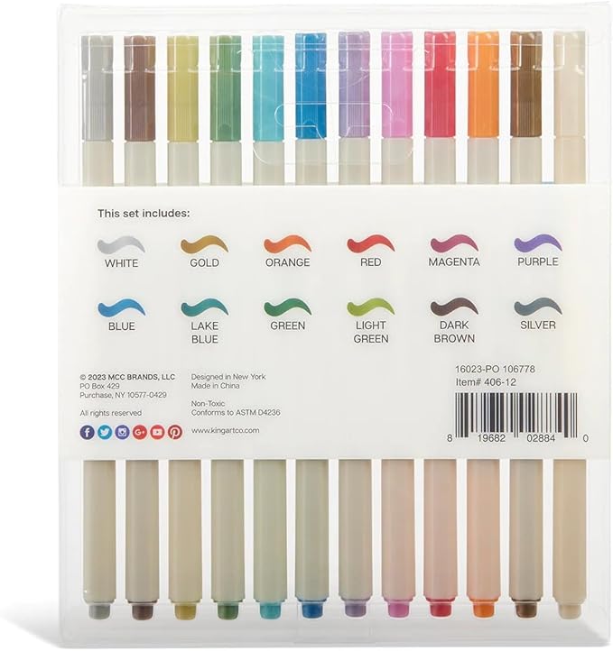 KINGART 12 Metallic Pens, Fine Point 1.0mm Tip Markers, Opaque Ink for Black Paper, Rock Painting, DIY Crafts, Scrapbooking & Card Making