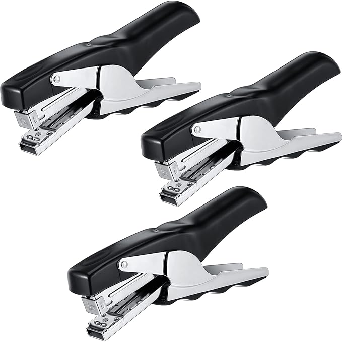 Yexiya Heavy Duty Plier Stapler Heavy Duty Office Hand Held Stapler Effortless 50 Sheet Capacity Desk Good for Stapling Home Warehouse School, Black(3 Pcs)