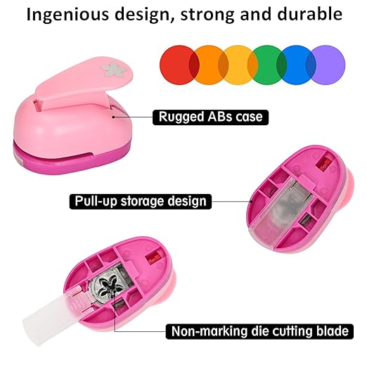 Craft Punches 8 Pack with 4 Sticker Paper, 0.6inch Hole Punch Shapes Medium Paper Punch Shapes, Craft Hole Punch for DIY Scrapbooking Nail Art Craft Punchers Supplies