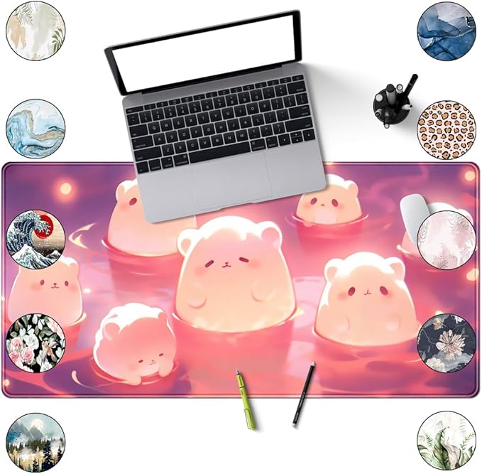 Kawaii Pastel Pink Desk Mat Cute Cat Large Mouse Pad Desk Pad Large Mouse and Keyboard Pad, Kawaii Cat Lover Gifts Mouse Mat XXL Desk Protector Mat, Computer for Desktop Cute Desk Decor 31.5" x 15.7"