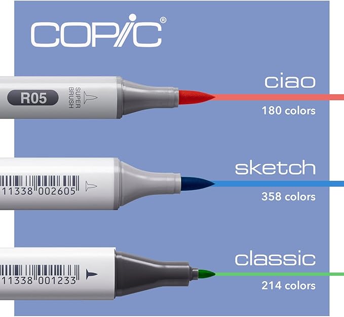 Copic Ciao, Alcohol Markers, 6 Colors Dual Brush Tip Art Marker for Adults/Teen Artists & Creators, Permanent Blendable Sketch Markers for Coloring Drawing & Illustration Art - Bright Color Set