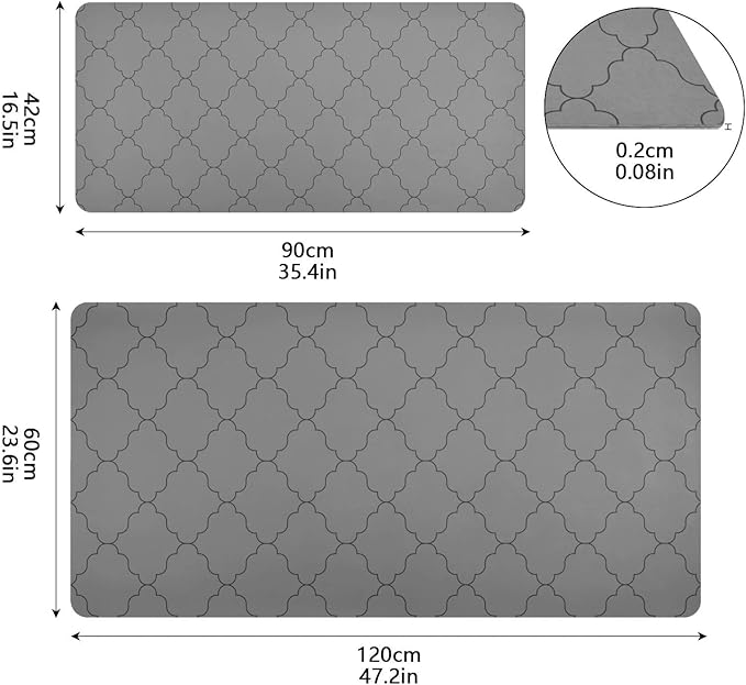 Mouse Pad Desk Mat Leather Desk Pad Large Gaming Desk Cover Protector Mat for Keyboard Computer Laptop Office Waterproof 35.4 x 16.5 Inch Monochrome Geometric Quatrefoil Grey