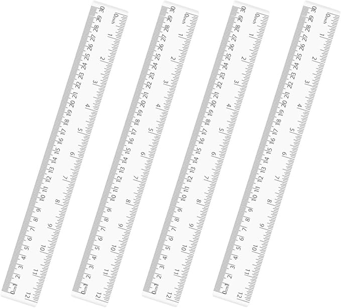 4 Pack Clear Plastic Straight Rulers, Clear Ruler Bulk, Transparent Ruler with Centimeters and Inches, for Class, Office (12 inch)
