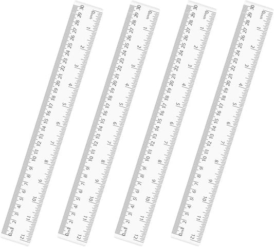 4 Pack Clear Plastic Straight Rulers, Clear Ruler Bulk, Transparent Ruler with Centimeters and Inches, for Class, Office (12 inch)