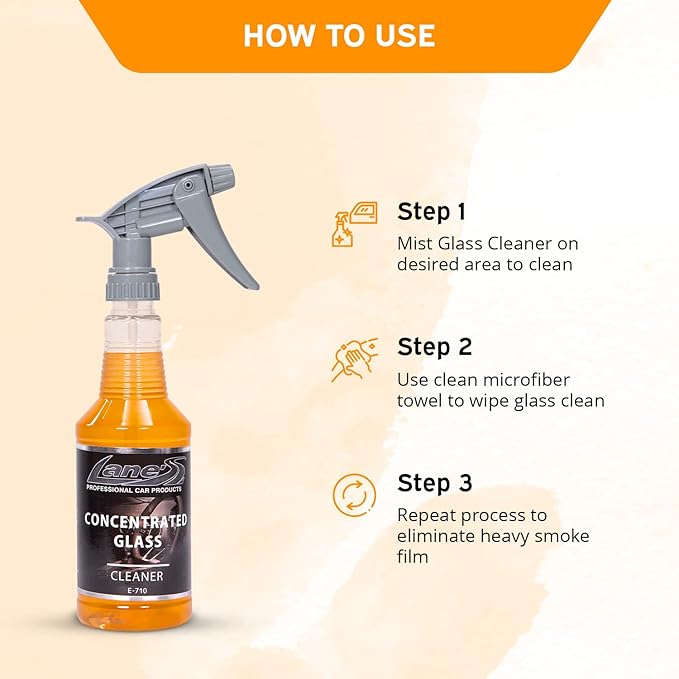 LANE'S Concentrated Auto Glass Cleaner | Tint-Safe Car Windshield, Window Cleaner | Removes Automotive Smoke Film, Fingerprints, & Smudges | Streak-Free, Safe for All Glasses | 32oz, 2 Pack