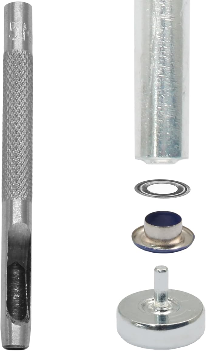 Litoexpe 5MM Grommets Eyelets 600 Pcs, Eyelet Hole Punch Die Tool (Includes Base & Ram), 12 Colors Self Backing Eyelets Kit for Leather Craft Clothing Handbag Fabric Curtain DIY