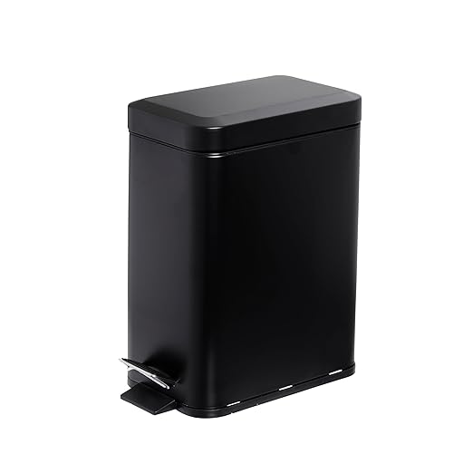 simplemade Rectangle Step Trash Can - 5 Liter / 1.3 Gallon - Stainless Steel Bathroom Trash Can | Small Trash Can with Lid | Office Trash Can | Garbage Can with Lid | Metal Wastebasket (Black)