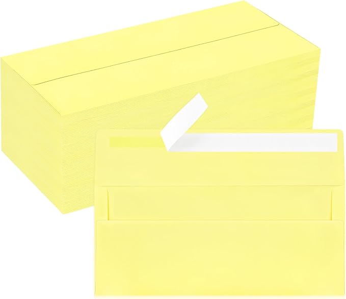 200 Pack #10 Business Envelopes, Light Yellow Standard Envelopes Self Seal, Letter Size Mailing Envelopes for Checks Letters Invoices Christmas Birthday Graduation Wedding, 4 1/8 x 9 1/2 Inch